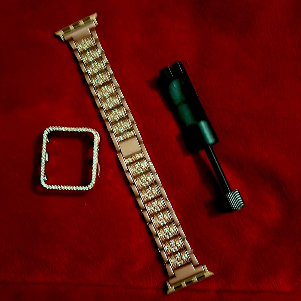 38mm IPhone rose gold with sparkling stones watch band and face cover